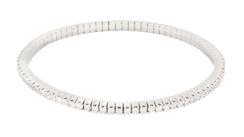 Bracciale elastico tennis a filo in oro bianco e diamanti