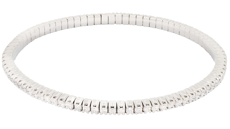 Bracciale elastico tennis a filo in oro bianco e diamanti