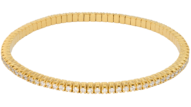 Bracciale elastico tennis a filo in oro giallo e diamanti