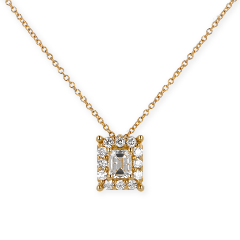 Pendente grande oro giallo e diamanti con centrale emerald cut