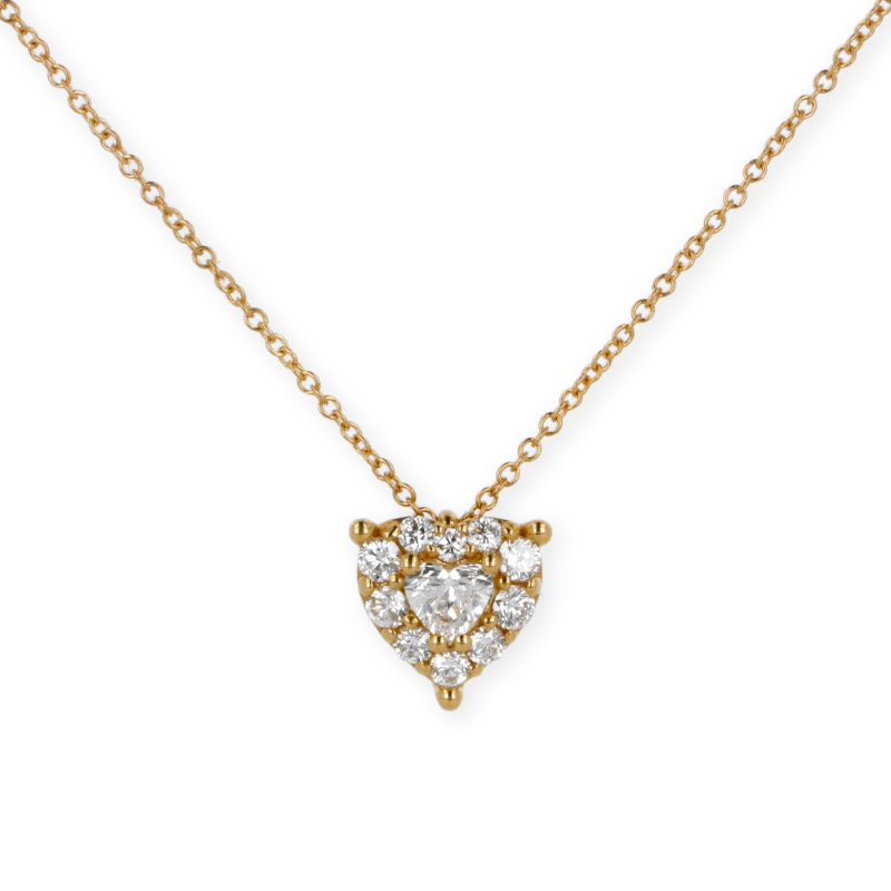 Pendente grande oro giallo e diamanti con centrale heart cut