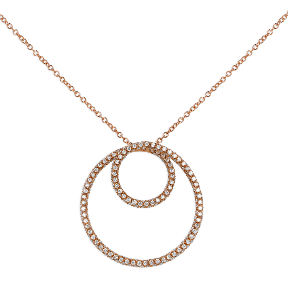 Pendente infinito pavè con diamanti forma cerchio e oro rosa 18K