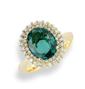 Anello Contorno Oro Giallo 18K e Diamanti con Smeraldo 10x8 - Namuri - Il nostro modo di dire amore