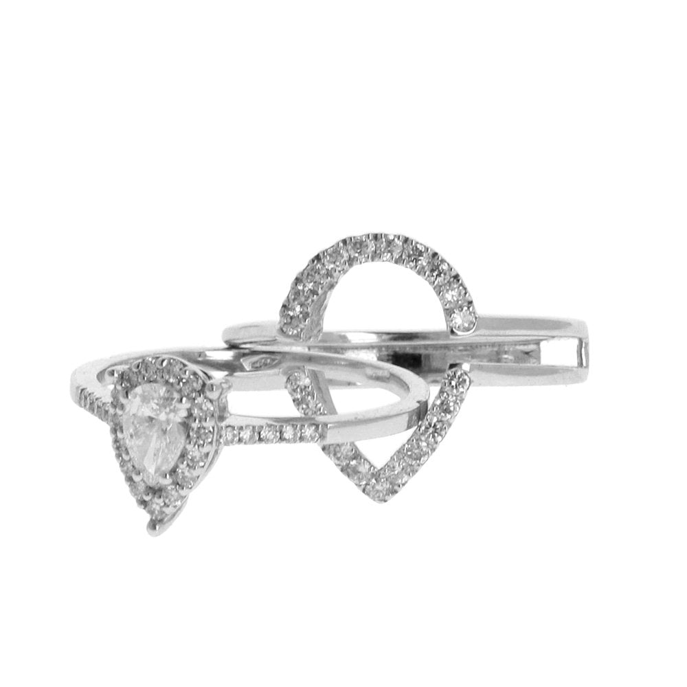 Anello Doppio Contorno Oro Bianco con Diamanti Round e Pear Cut - Namuri - Il nostro modo di dire amore