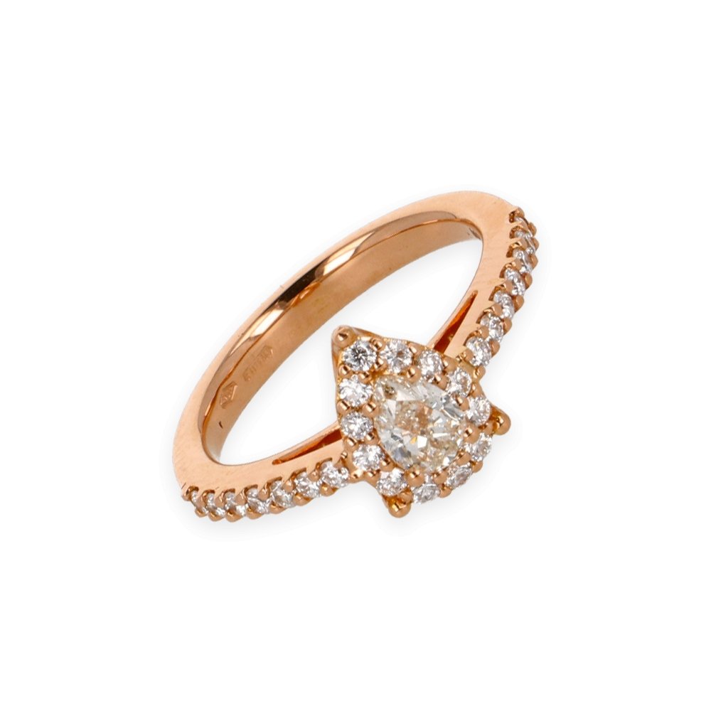 Anello Oro Rosa 18K con Diamanti Round e Pear Cut - Namuri - Il nostro modo di dire amore