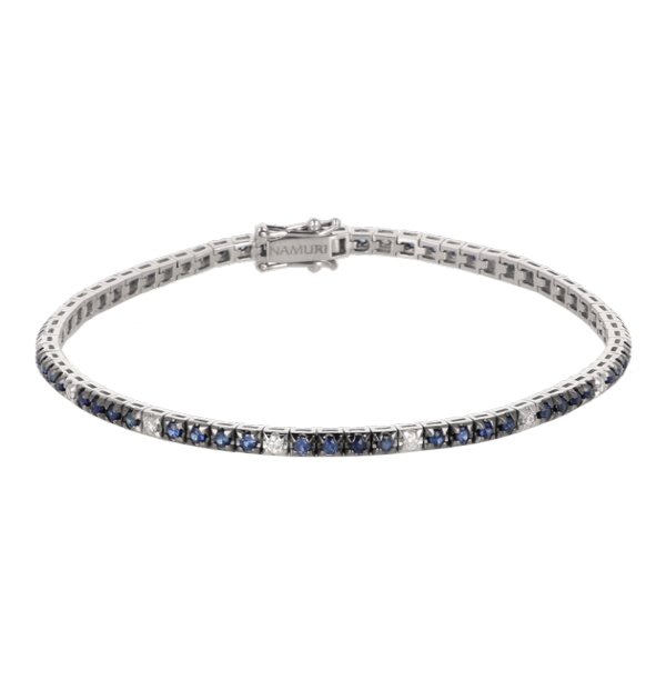 Bracciale Tennis Diva Donna Spot Oro Bianco 18K Diamanti e Zaffiri - Namuri - Il nostro modo di dire amore