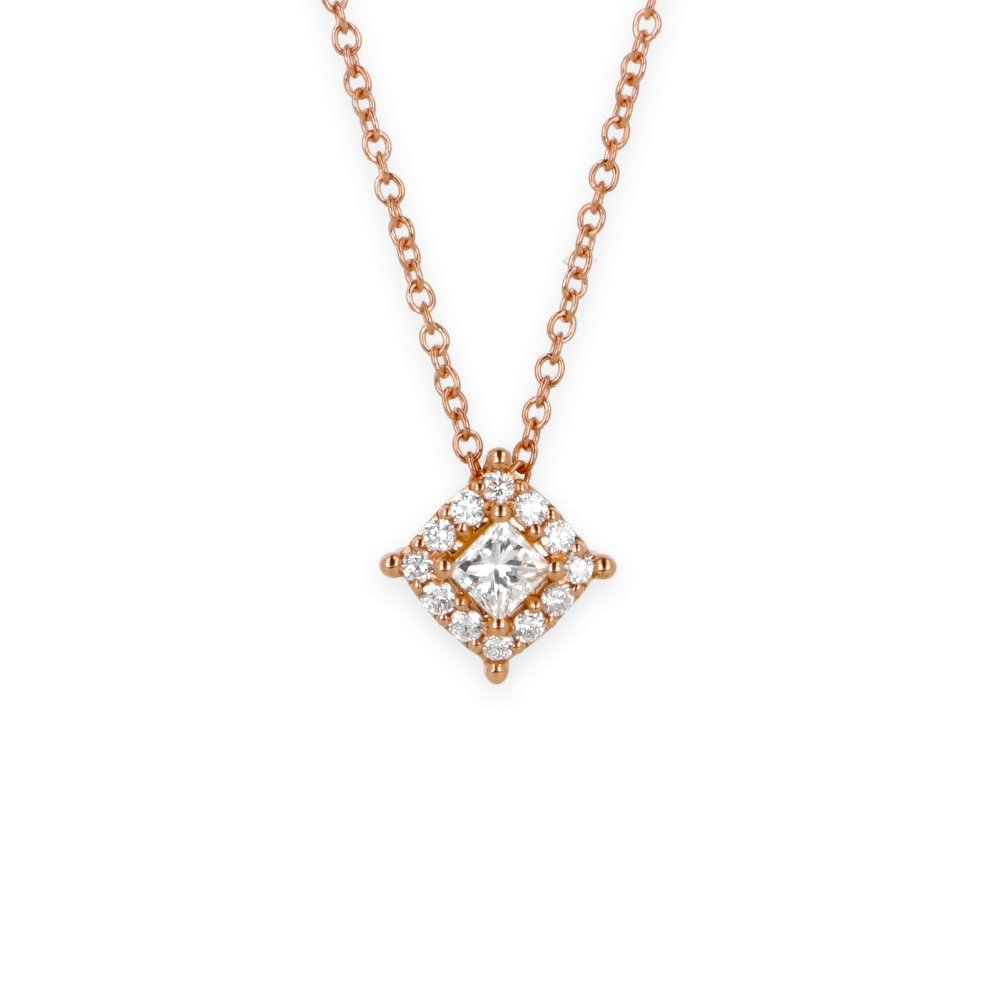 Pendente Oro Rosa con Diamanti Round e Princess Cut - Namuri - Il nostro modo di dire amore